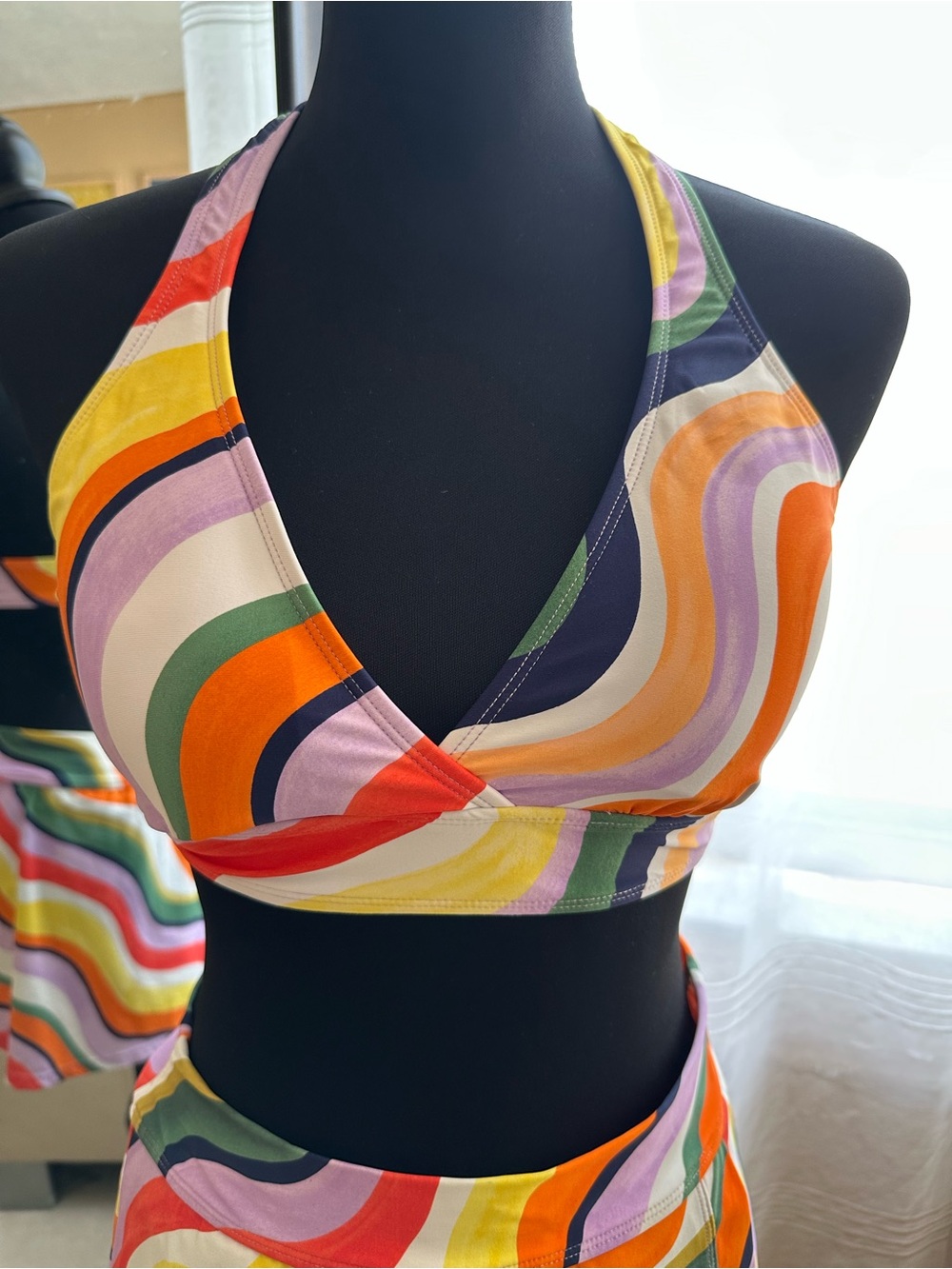 Anne cole 3 piece swimsuit set Raibow wave print -Bikini top swim skirt zip L/XL - Picture 9 of 16